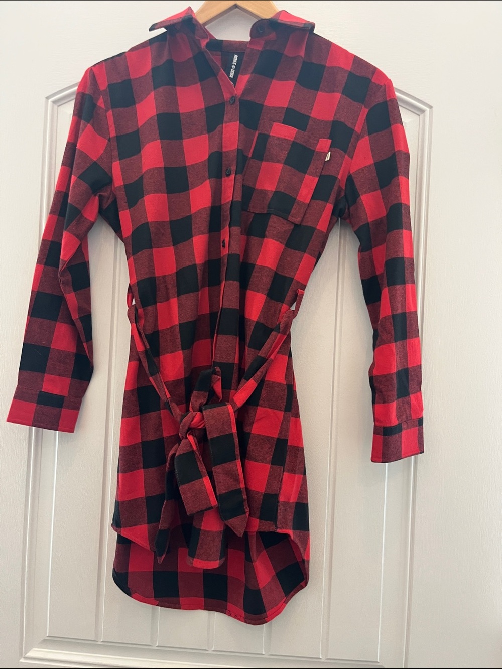 Agnes & Dora Red and Black Buffalo Plaid Long Sleeve Dress